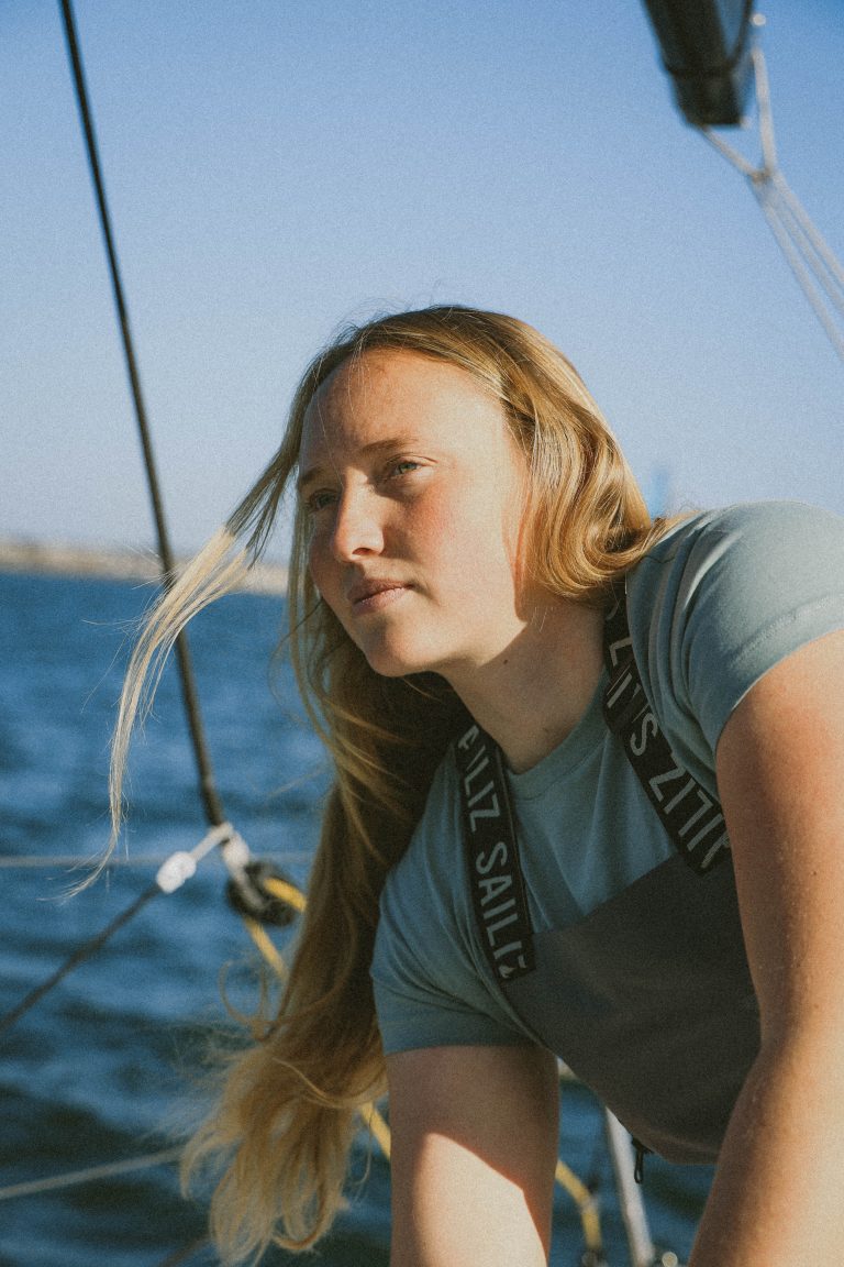 a woman on a boat